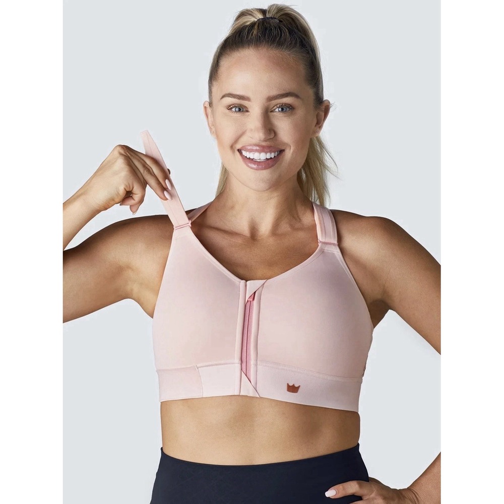 SHEFIT Flex Sports Bra Medium Adjustable High Impact Front Zip Light Pink